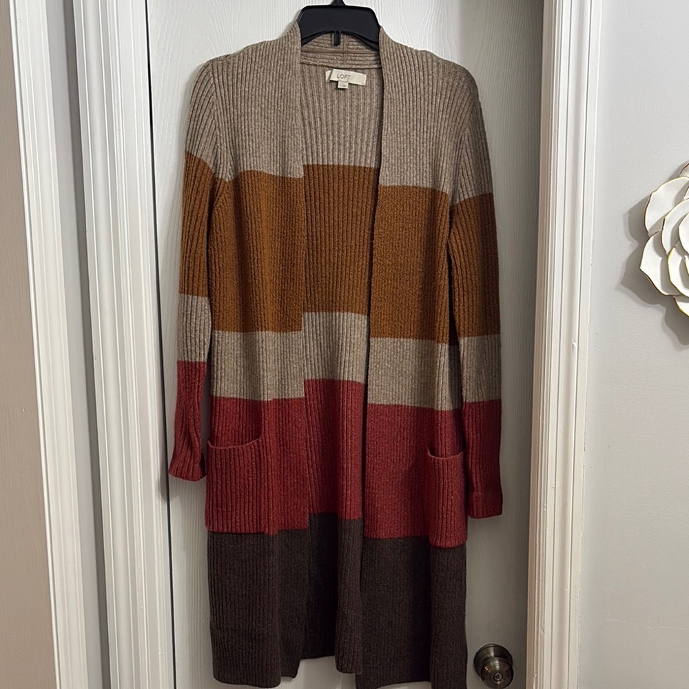 Loft Women’s Colorblock Open Front Cardigan Sweater - Picture 1 of 5